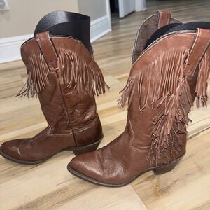 Capezio Womens 7 Brown Genuine Leather Fringe Cowboy Boots Western Festival $120